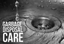 Apartments for rent in conroe Close-up of a kitchen sink drain with water droplets falling and the text "Garbage Disposal Care" on the left.